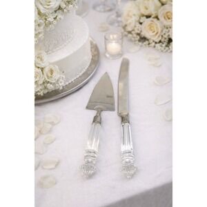 Silver Cake Knife‎ & Server Set Clear Crystal Handles Wedding Party Serving